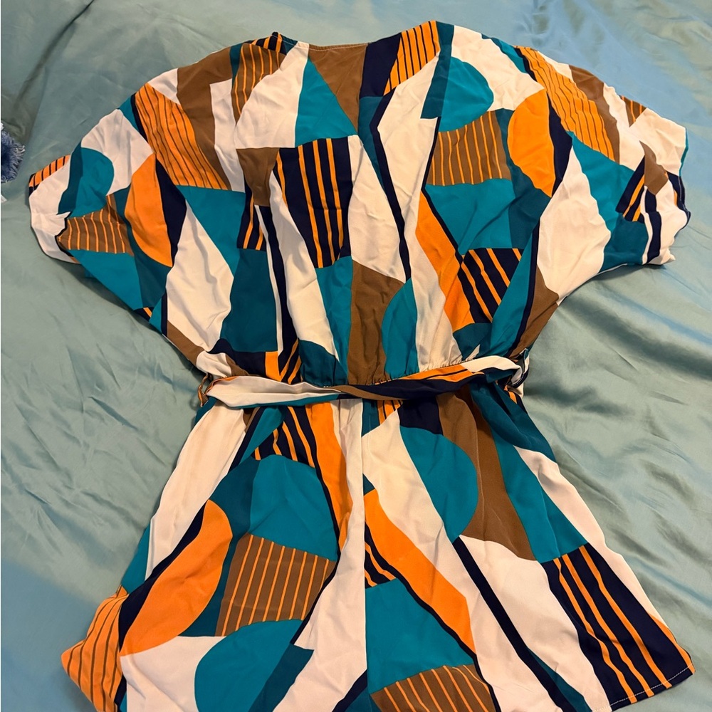 Cupshe Teal and Orange Abstract Geo Patterned Romper